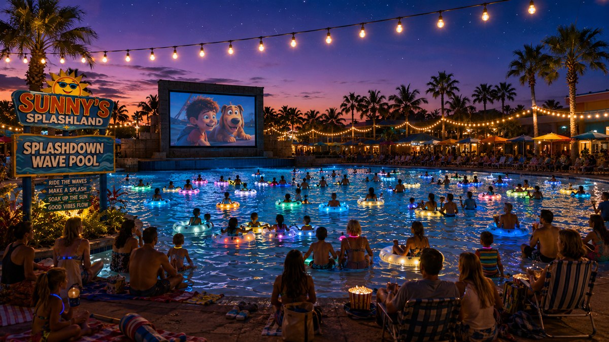 Evening dive-in movie at the wave pool